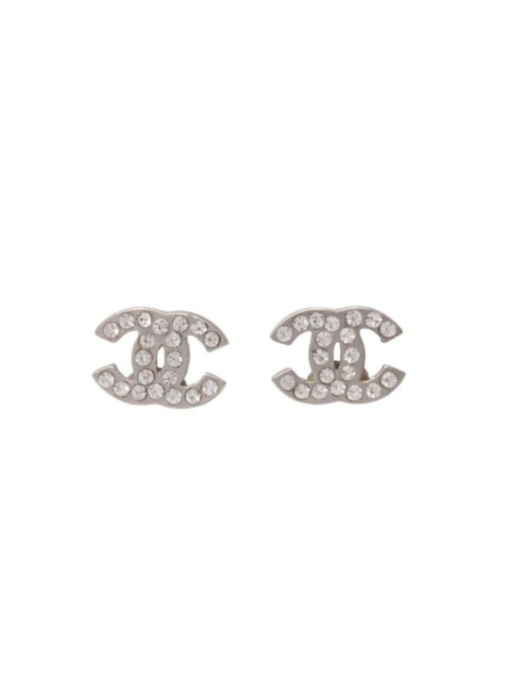 Chanel CC Logo Earrings 09 Rhinestone Metal Silver Clear